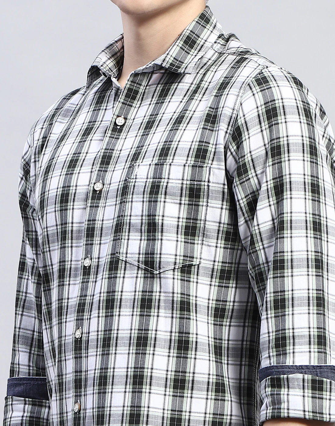 Men White Check Collar Full Sleeve Shirt - Image 7