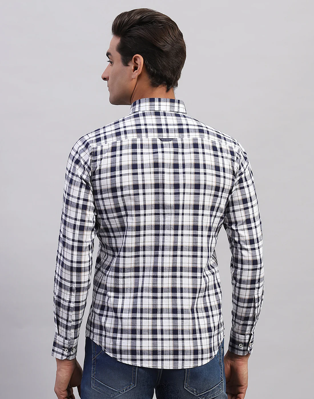 Men White Check Collar Full Sleeve Shirt - Image 5