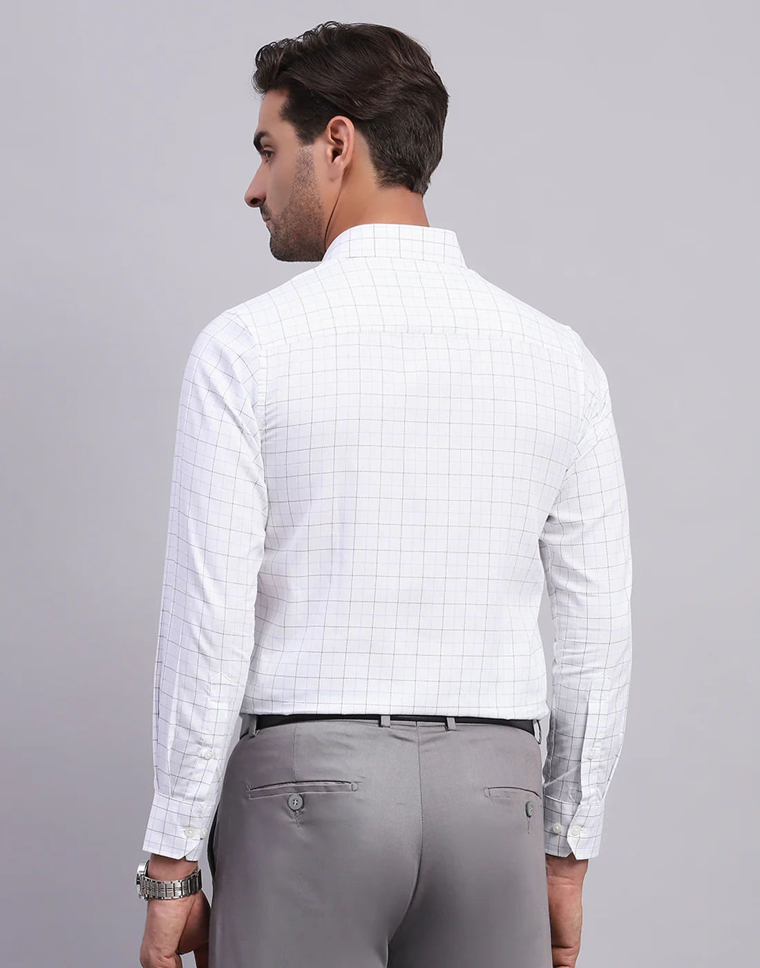 Men White Check Collar Full Sleeve Shirt - Image 5