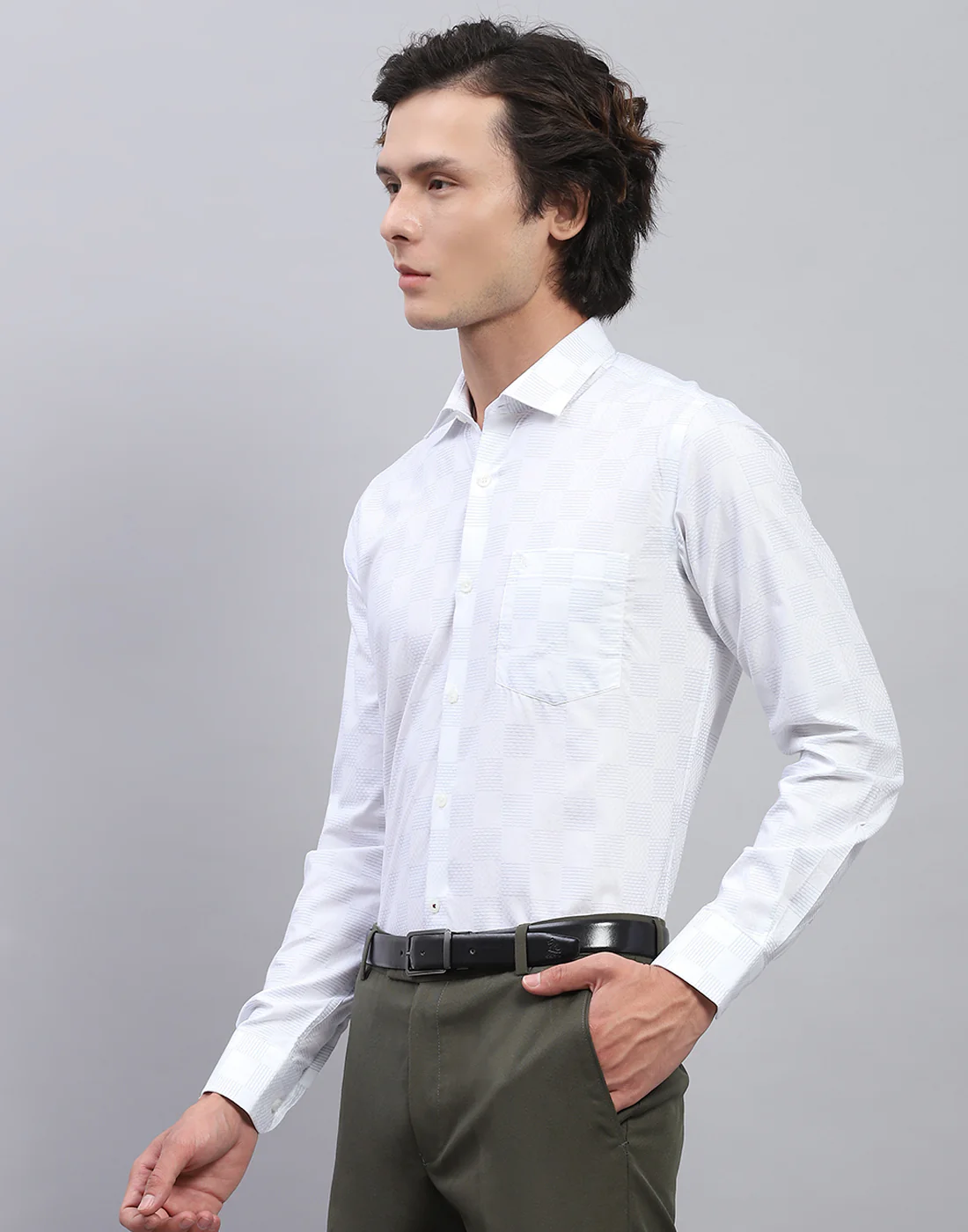 Men White Check Collar Full Sleeve Shirt - Image 3