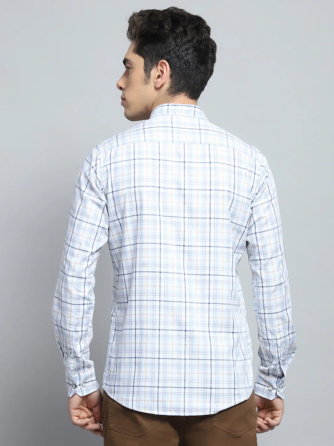 Men White Check Collar Full Sleeve Shirt - Image 5