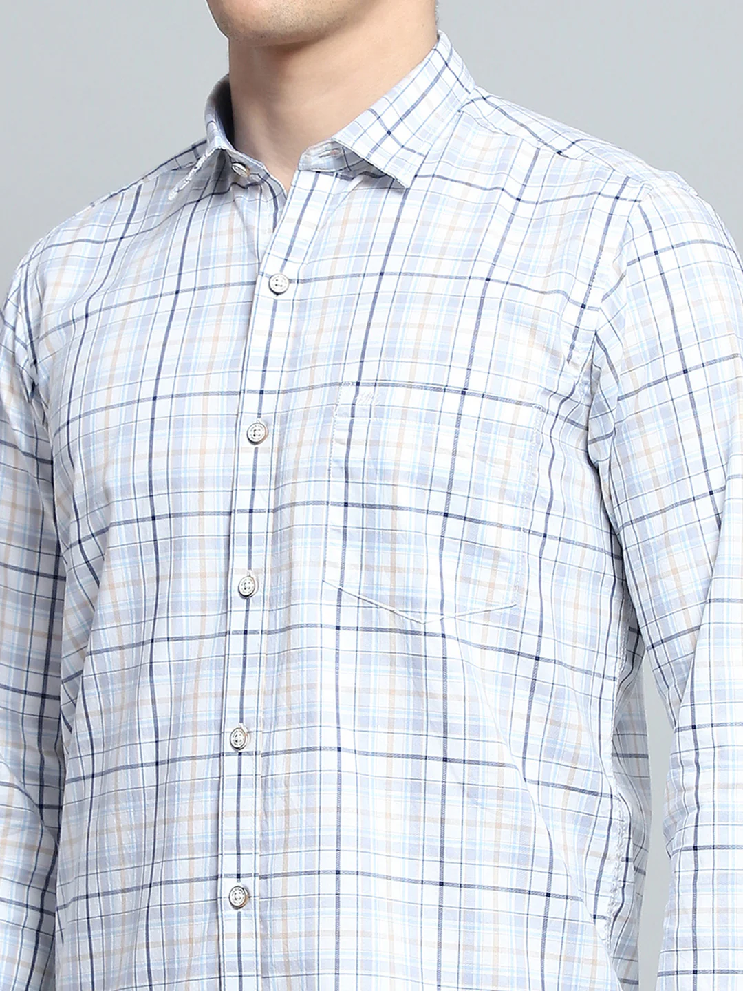Men White Check Collar Full Sleeve Shirt - Image 6