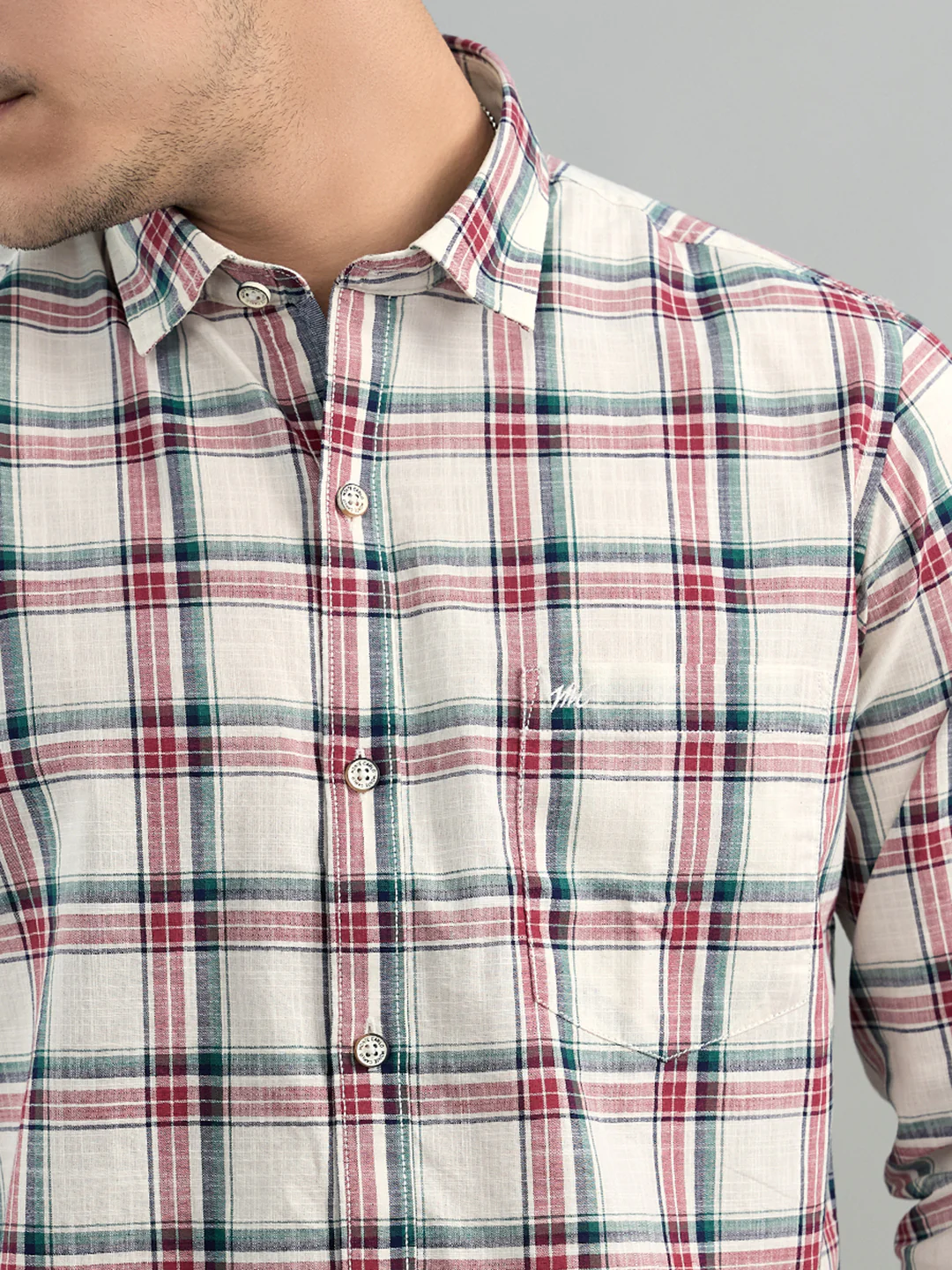 Men White Check Collar Full Sleeve Shirt - Image 5