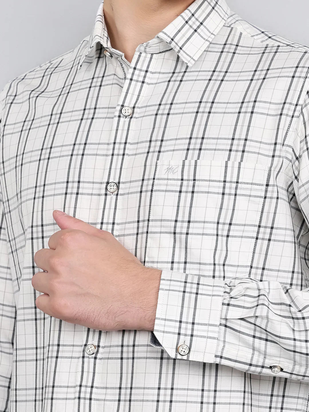 Men White Check Collar Full Sleeve Shirt - Image 5