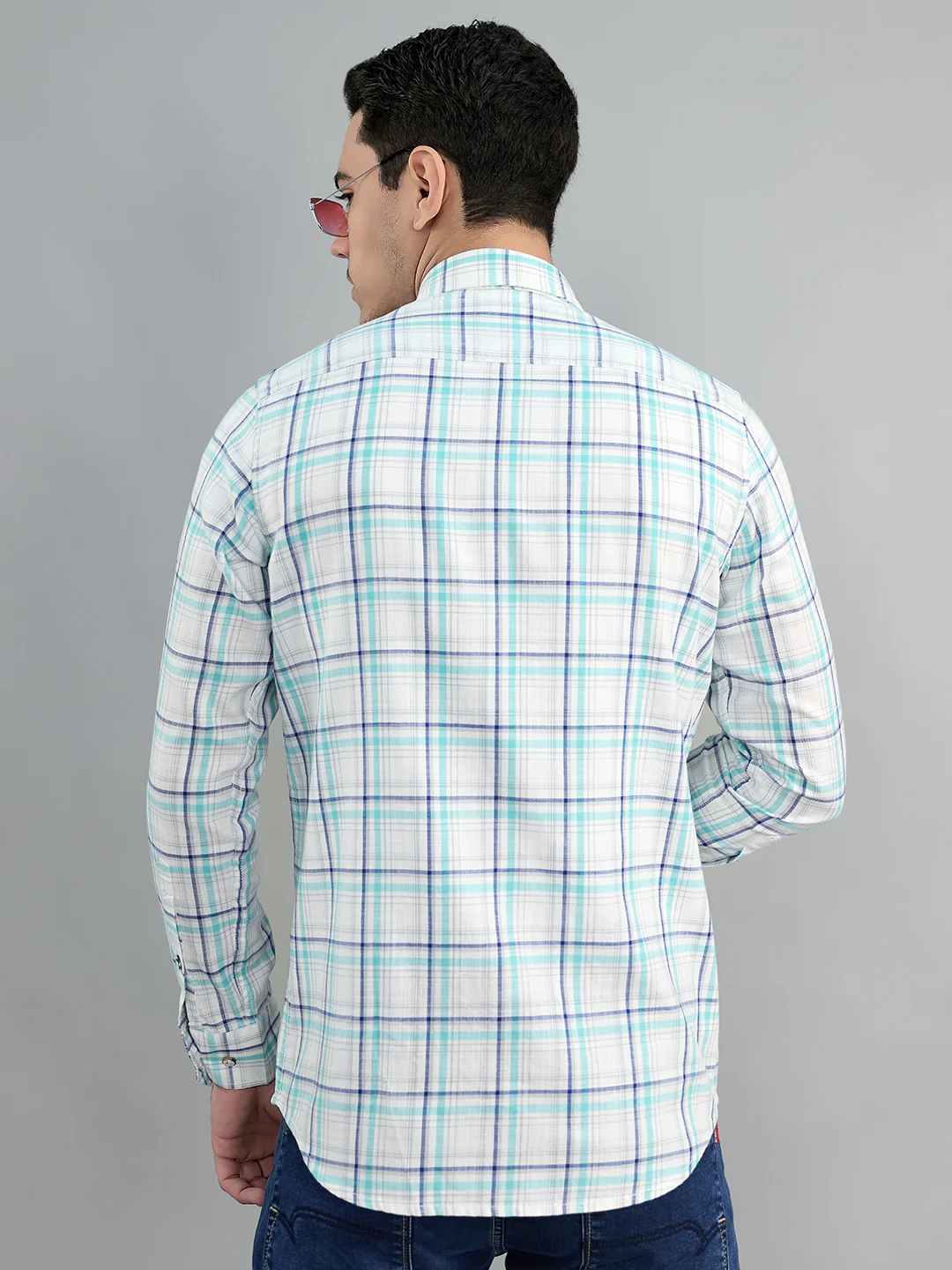 Men White Check Collar Full Sleeve Shirt - Image 4