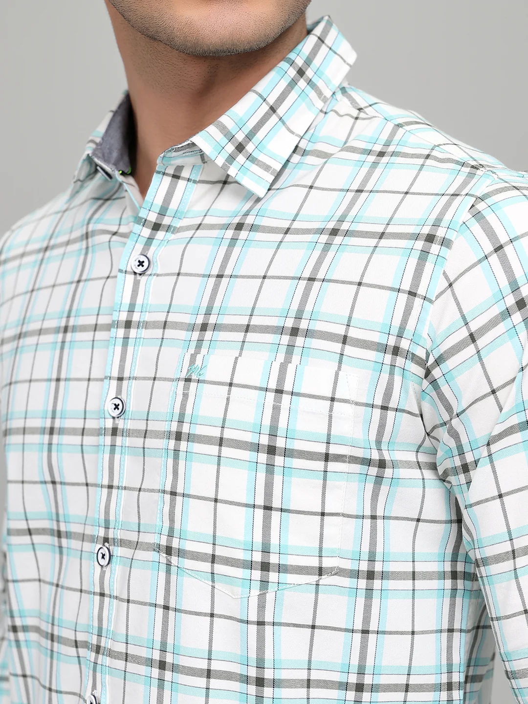Men White Check Collar Full Sleeve Shirt - Image 5