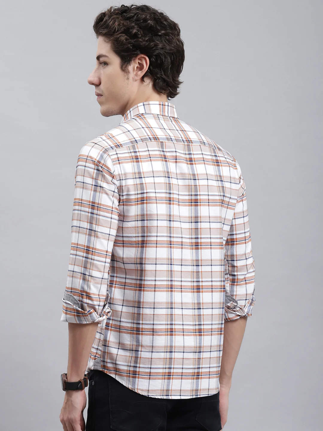 Men White Check Shirt - Image 5