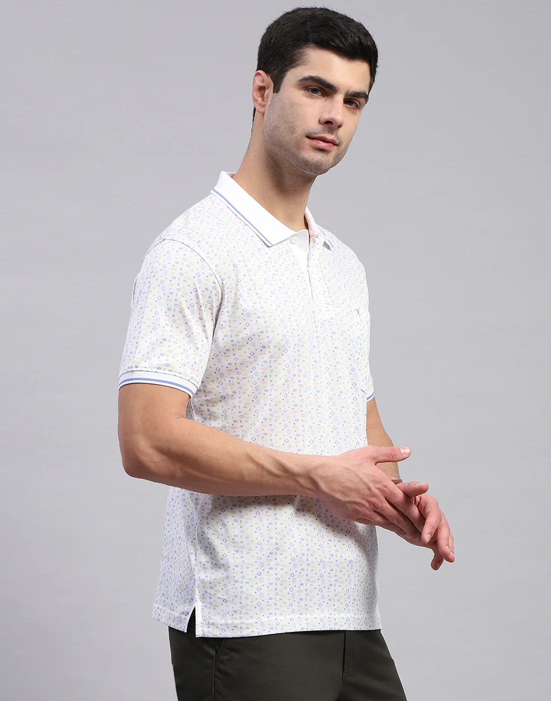 Men White Jaquard Polo Collar Half Sleeve T-Shirt - Image 4
