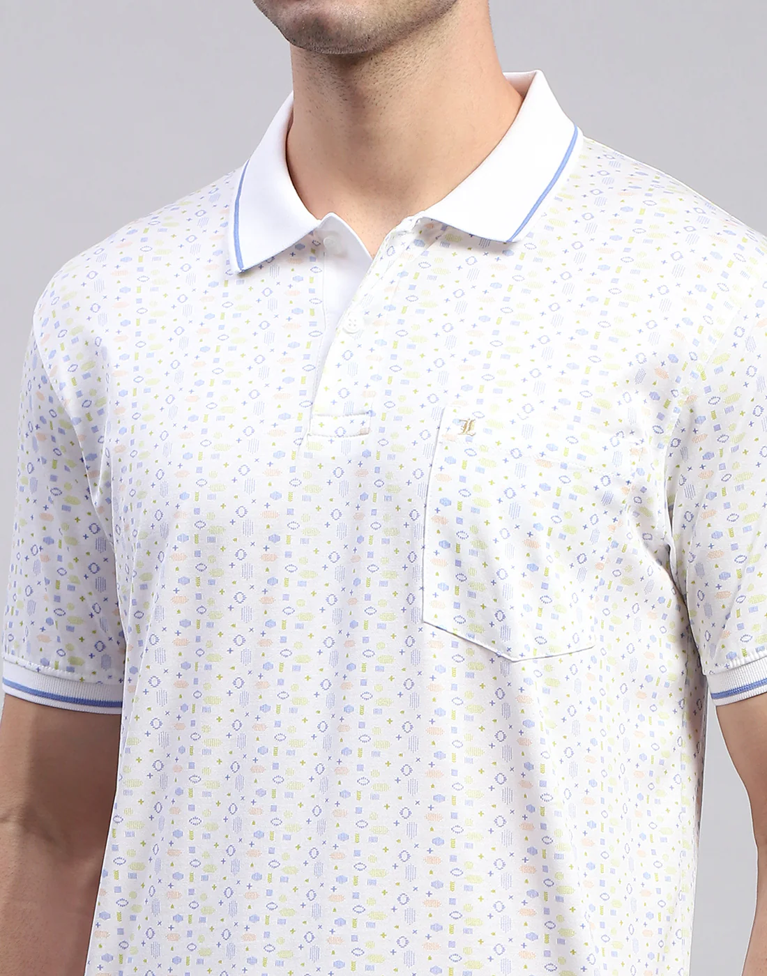 Men White Jaquard Polo Collar Half Sleeve T-Shirt - Image 6