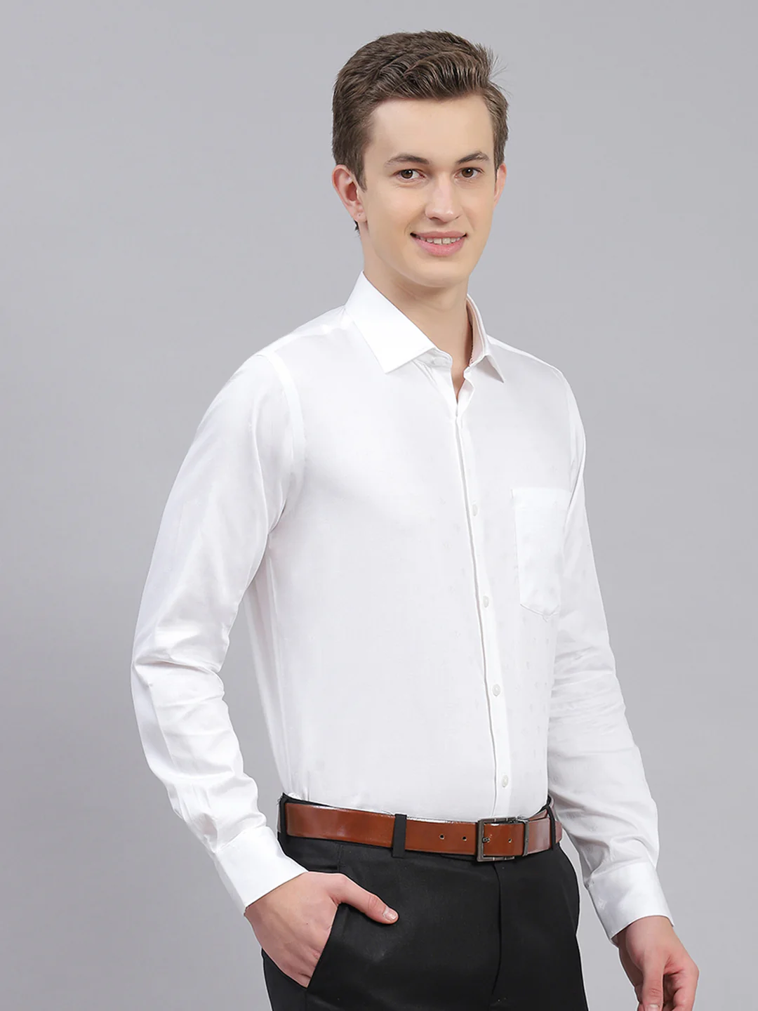 Men White Jaquard Shirt - Image 3