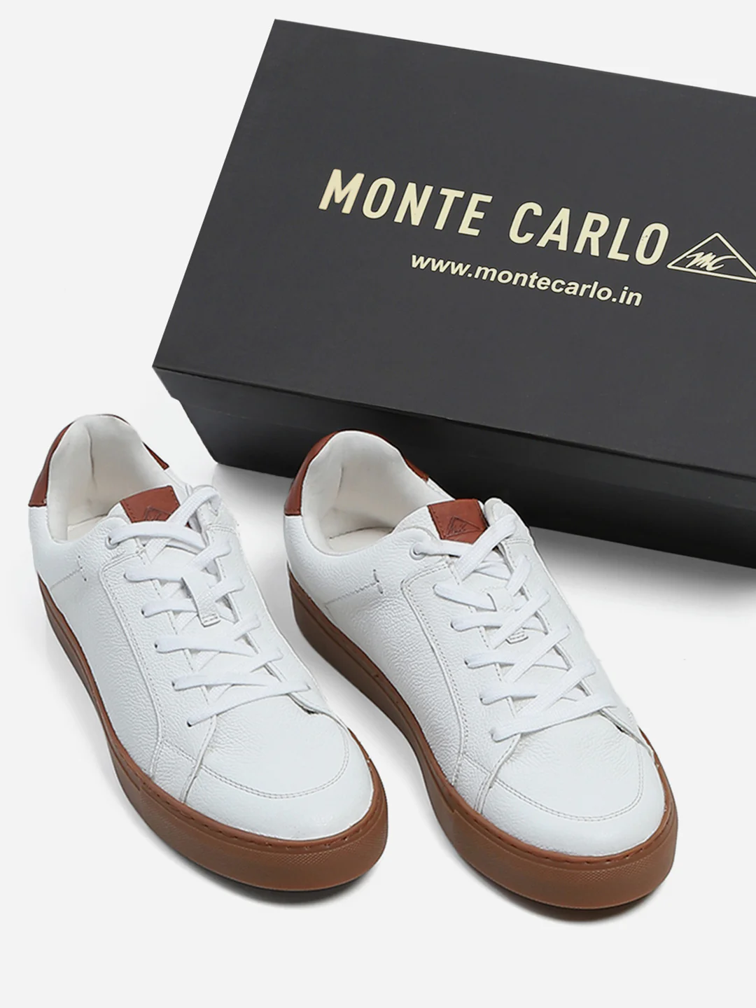 Men White Lace Up Genuine Leather Casual Sneakers - Image 2