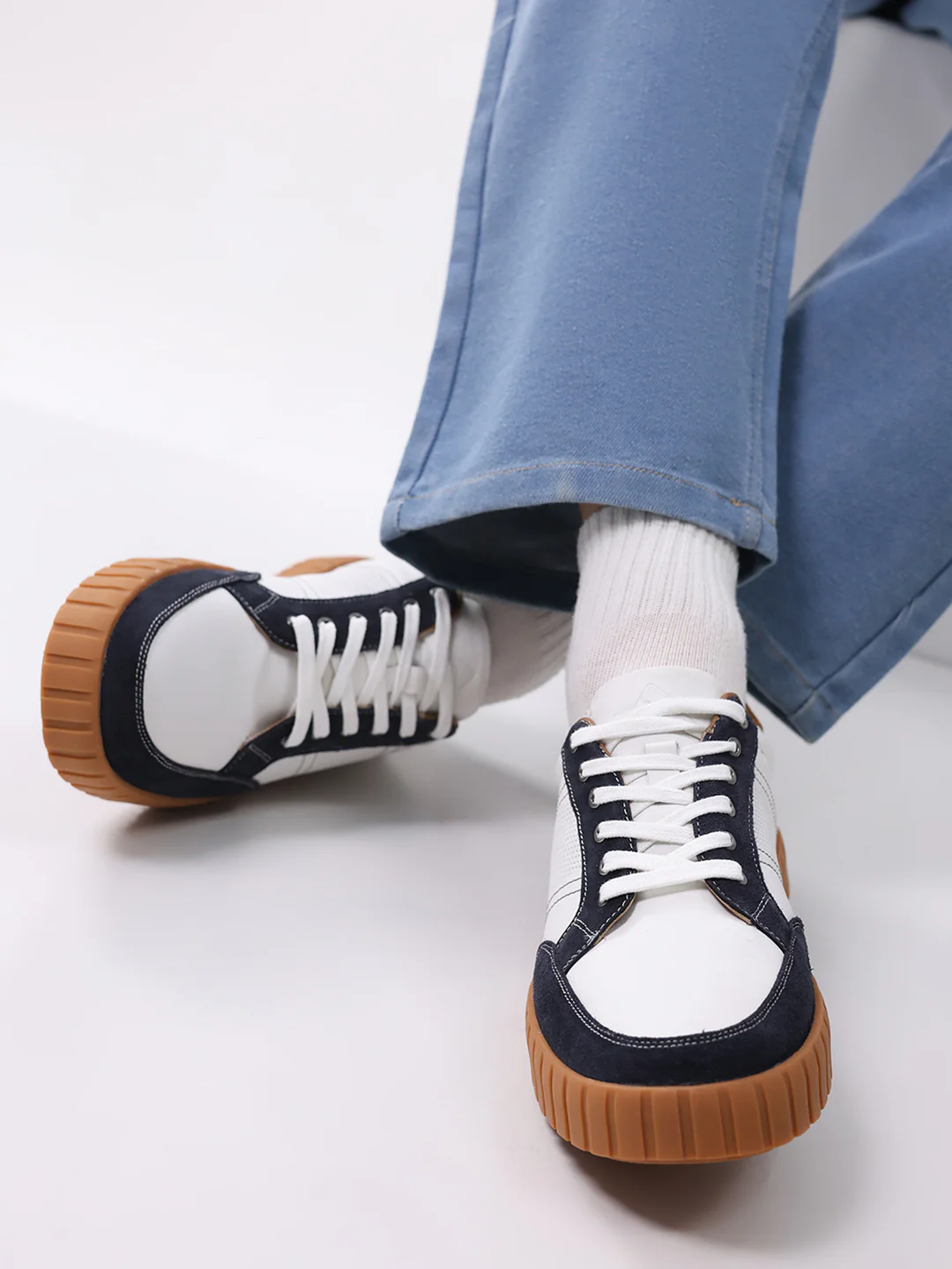 Men White Lace Up Genuine Leather Sneaker - Image 10