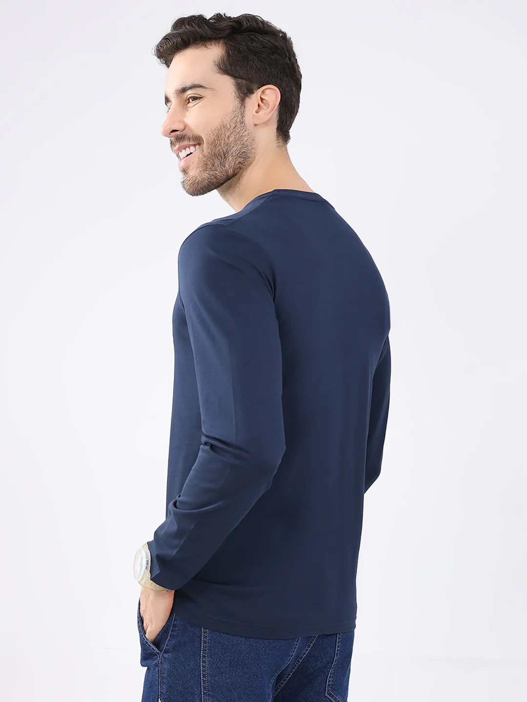 Men White & Navy Blue Solid Round Neck Full Sleeve T-Shirt (Pack of 2) - Image 10