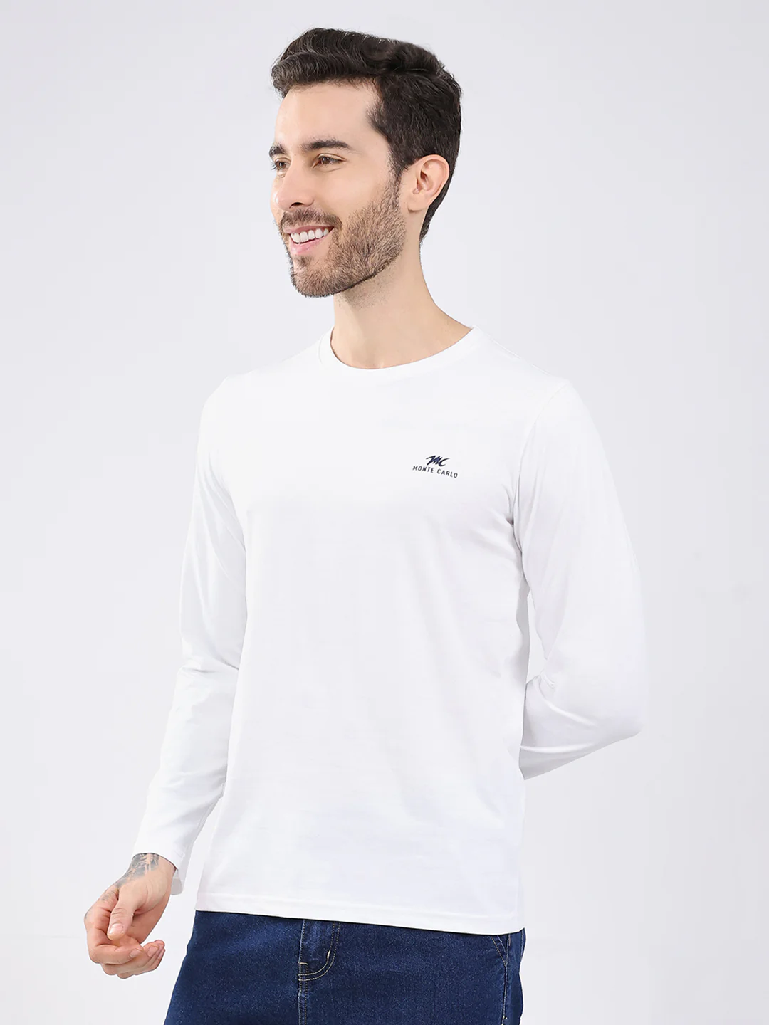 Men White & Navy Blue Solid Round Neck Full Sleeve T-Shirt (Pack of 2) - Image 4