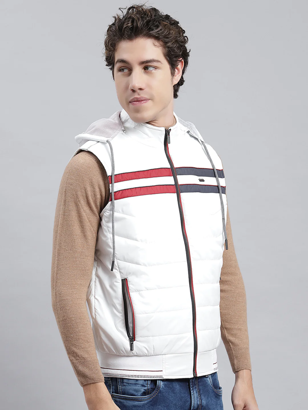 Men White Plain Jacket - Image 4