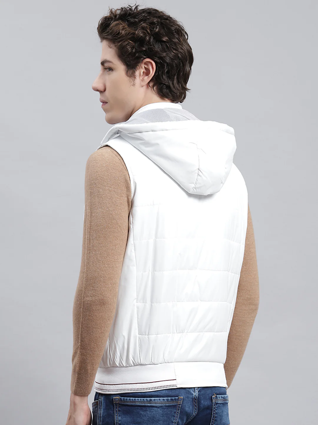 Men White Plain Jacket - Image 5