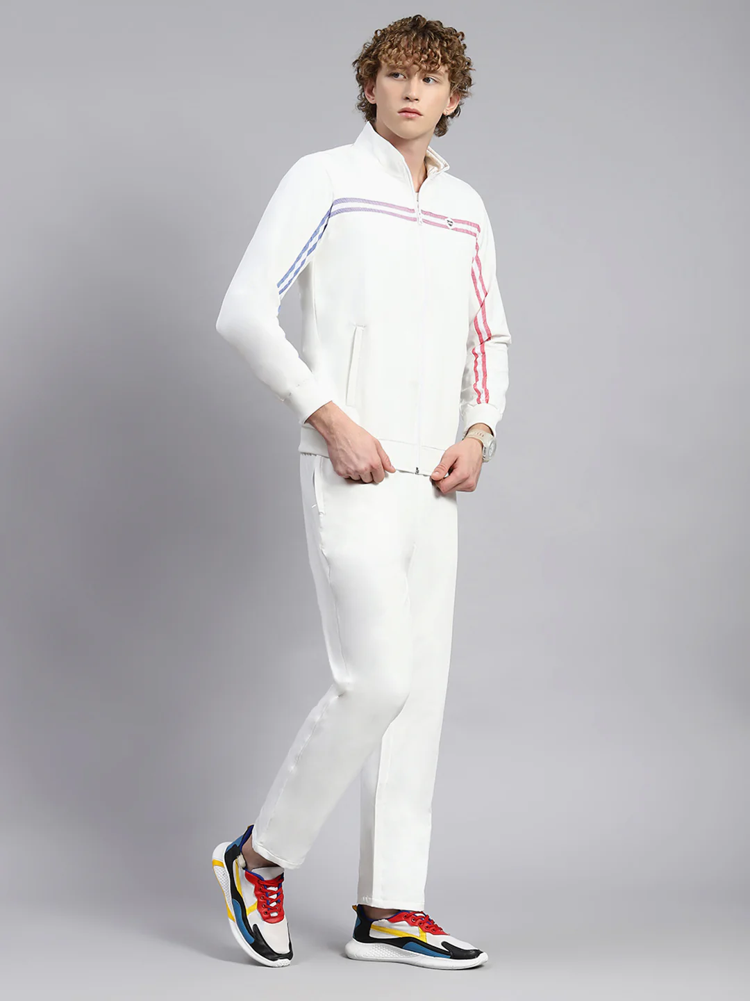 Men White Plain Tracksuit - Image 3