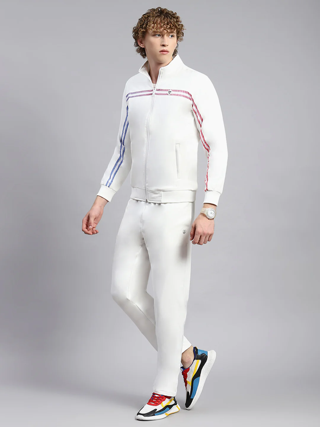 Men White Plain Tracksuit - Image 4