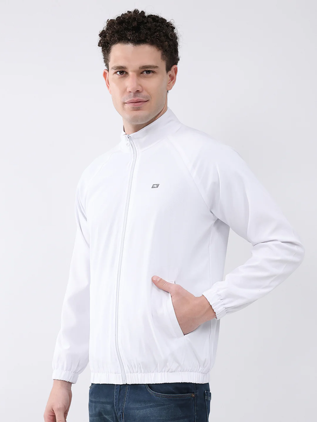 Men White Printed Collar Full Sleeve Jacket - Image 3
