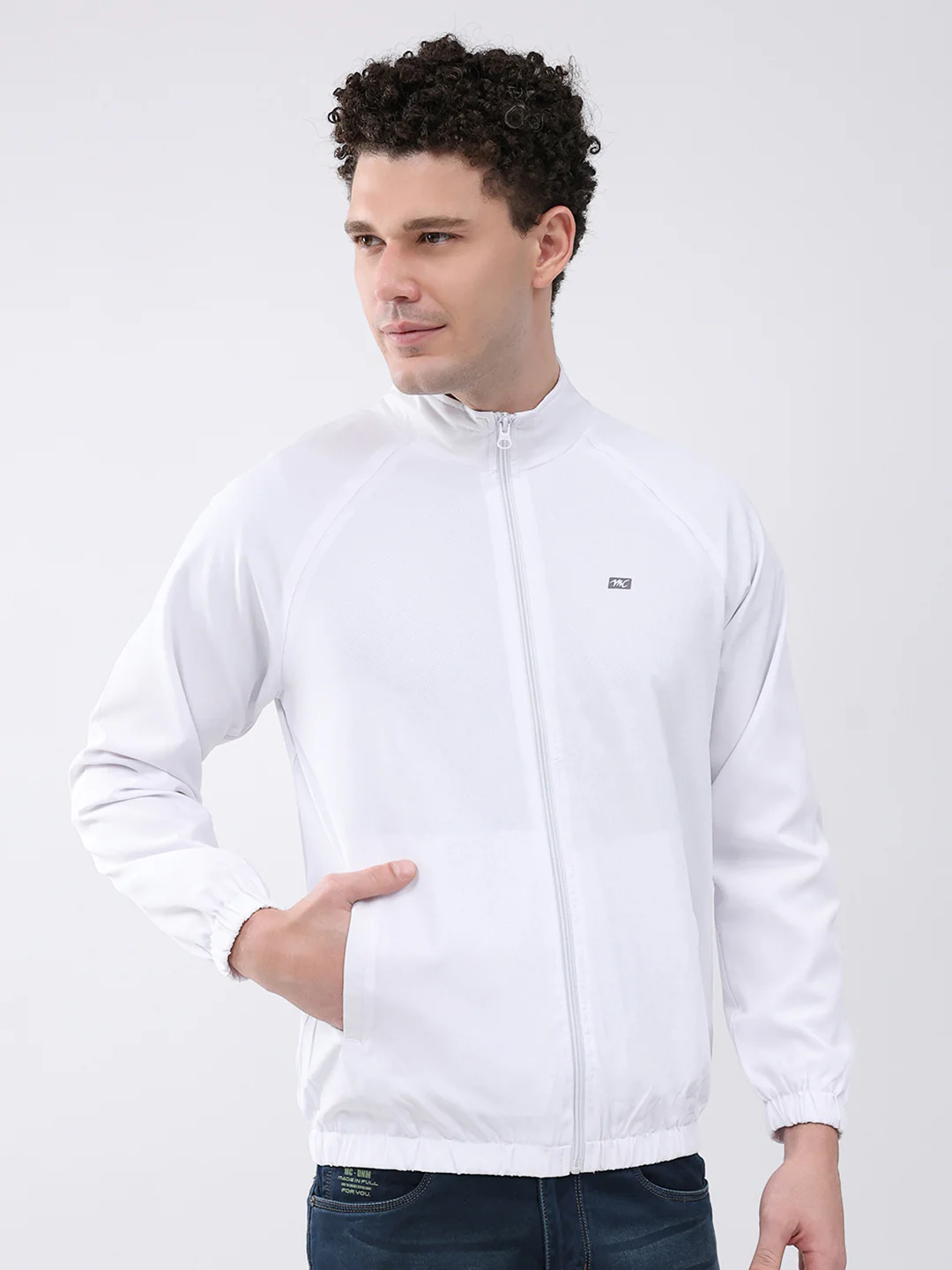 Men White Printed Collar Full Sleeve Jacket - Image 4