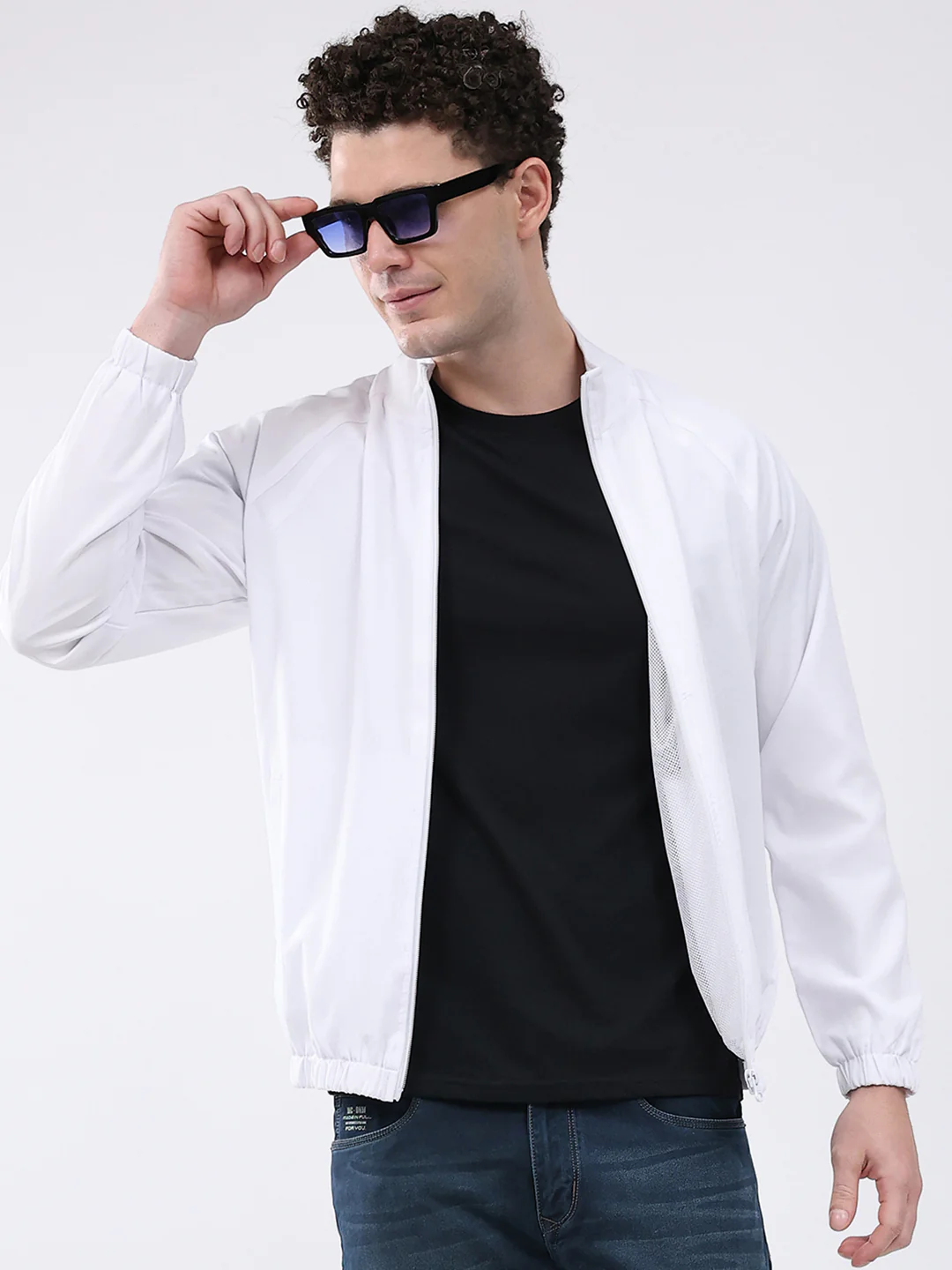 Men White Printed Collar Full Sleeve Jacket - Image 6