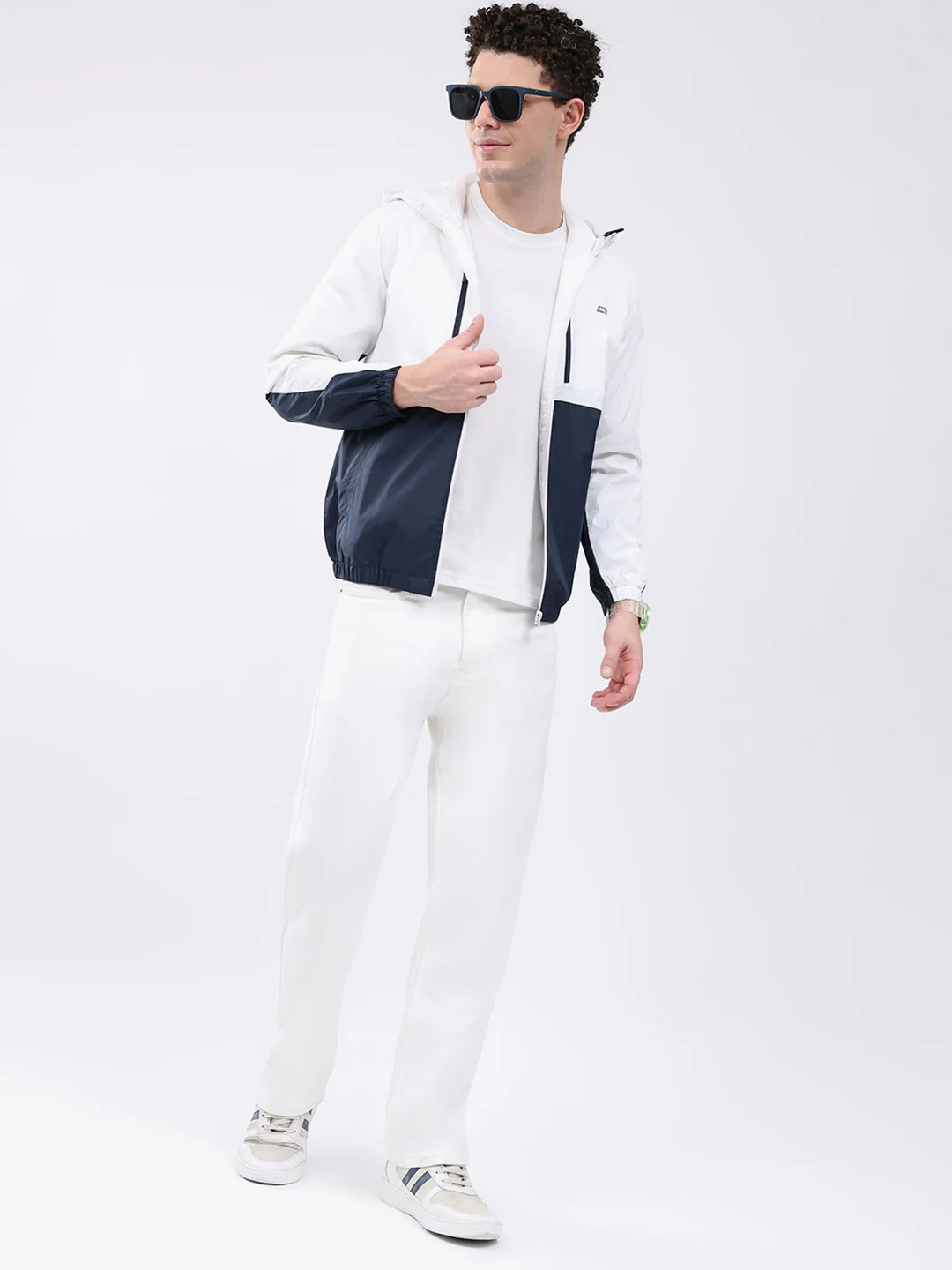 Men White Printed Collar Full Sleeve Jacket - Image 2