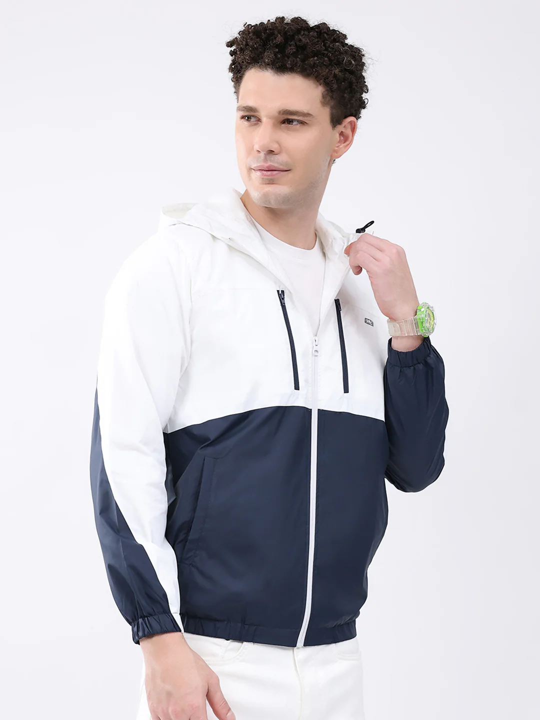 Men White Printed Collar Full Sleeve Jacket - Image 4