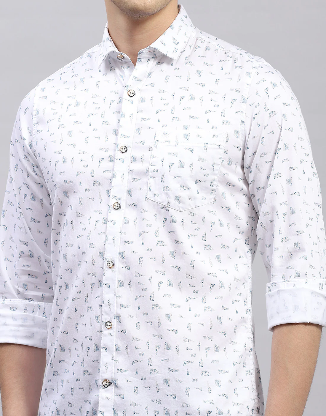 Men White Printed Collar Full Sleeve Shirt - Image 6