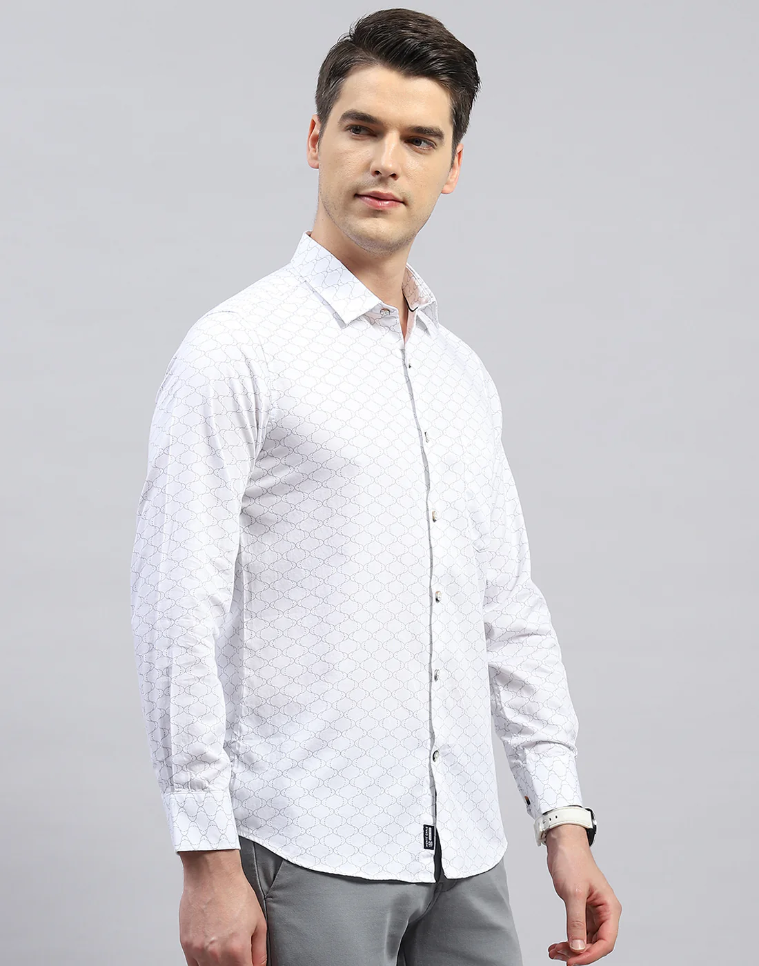 Men White Printed Collar Full Sleeve Shirt - Image 4