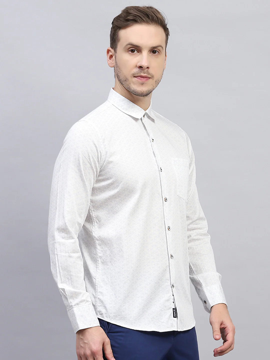 Men White Printed Collar Full Sleeve Shirt - Image 4