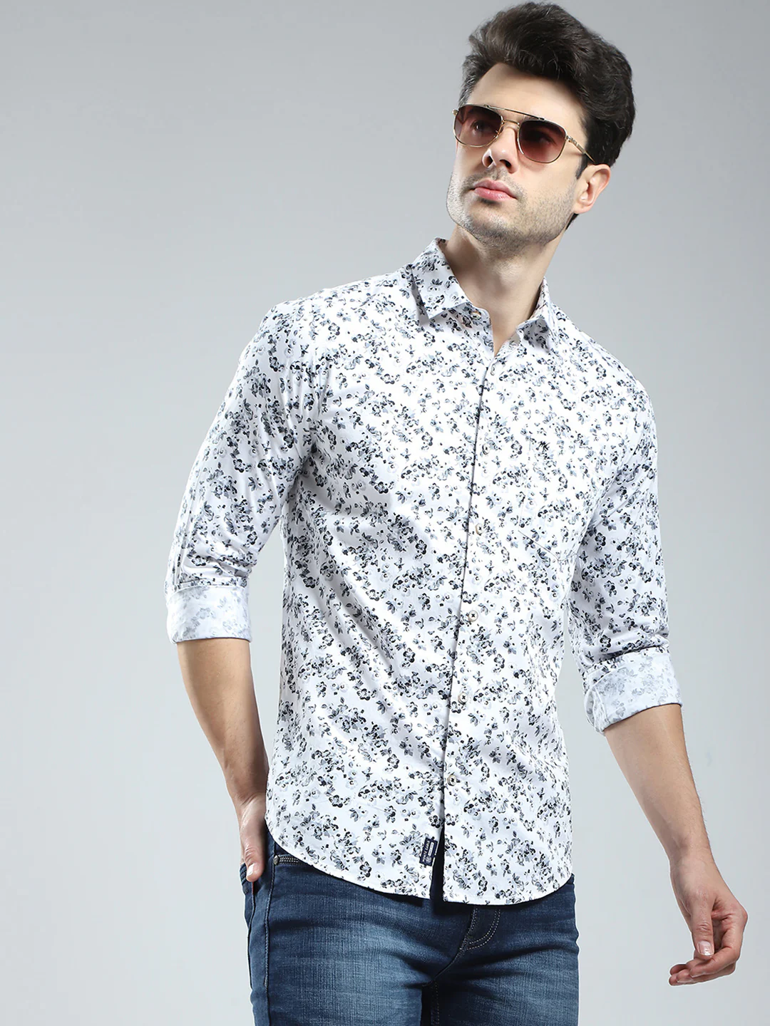 Men White Printed Collar Full Sleeve Shirt - Image 6