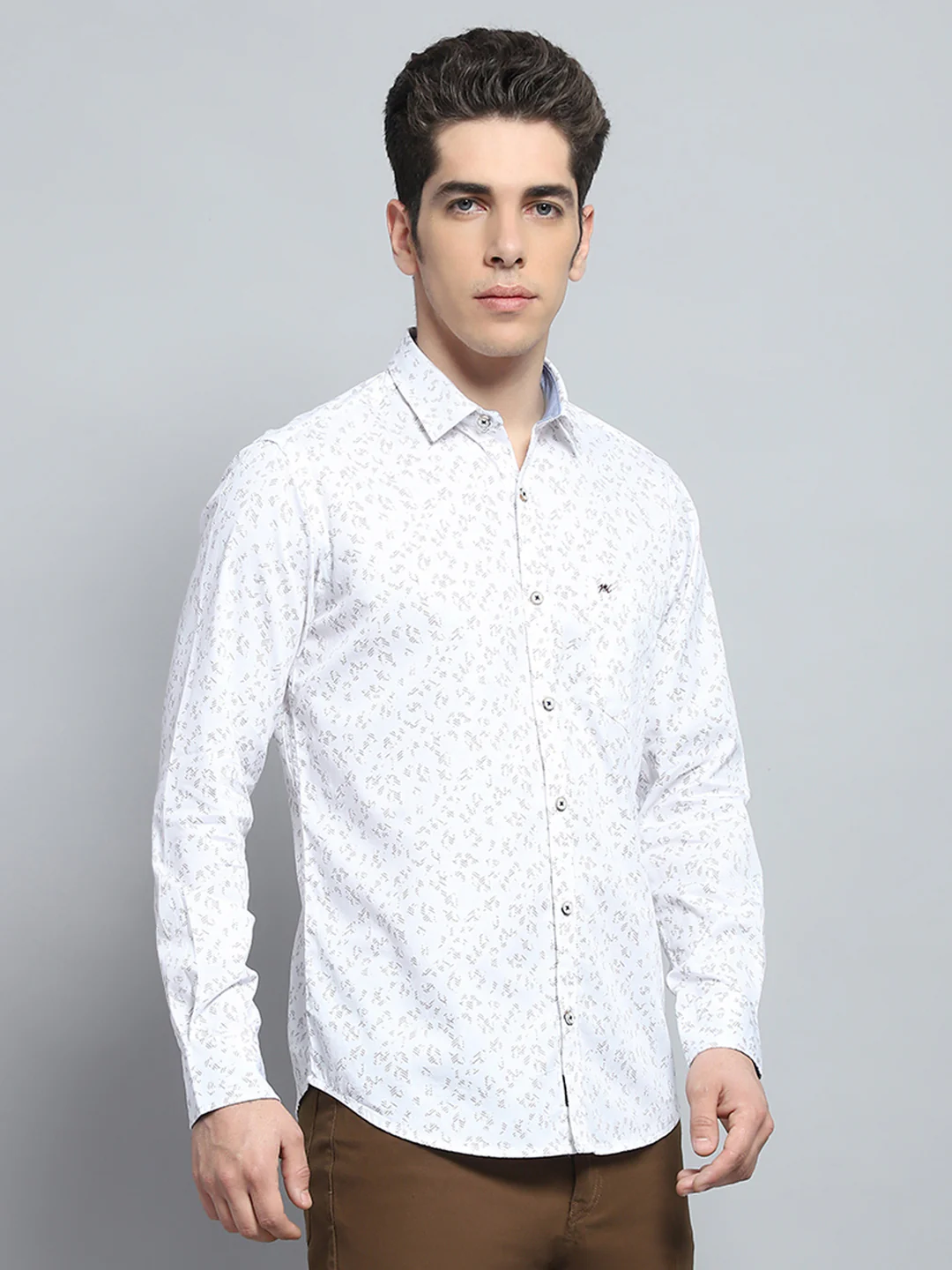 Men White Printed Collar Full Sleeve Shirt - Image 4