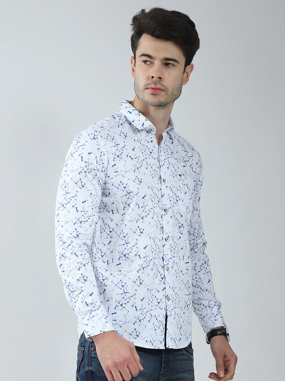 Men White Printed Collar Full Sleeve Shirt - Image 4