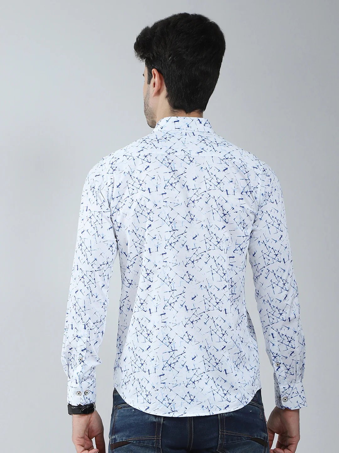 Men White Printed Collar Full Sleeve Shirt - Image 5