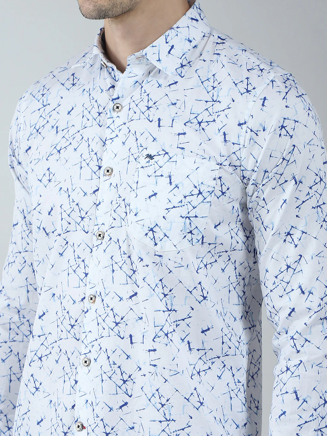 Men White Printed Collar Full Sleeve Shirt - Image 6