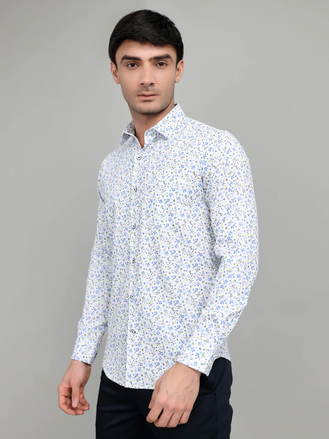 Men White Printed Collar Full Sleeve Shirt - Image 2