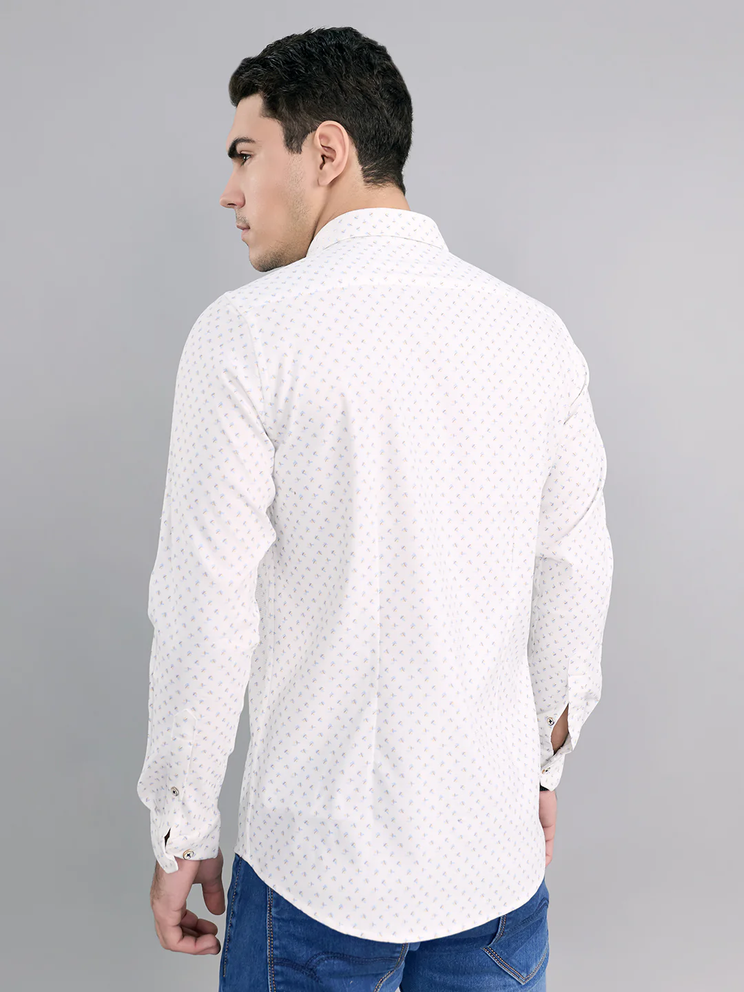 Men White Printed Collar Full Sleeve Shirt - Image 4