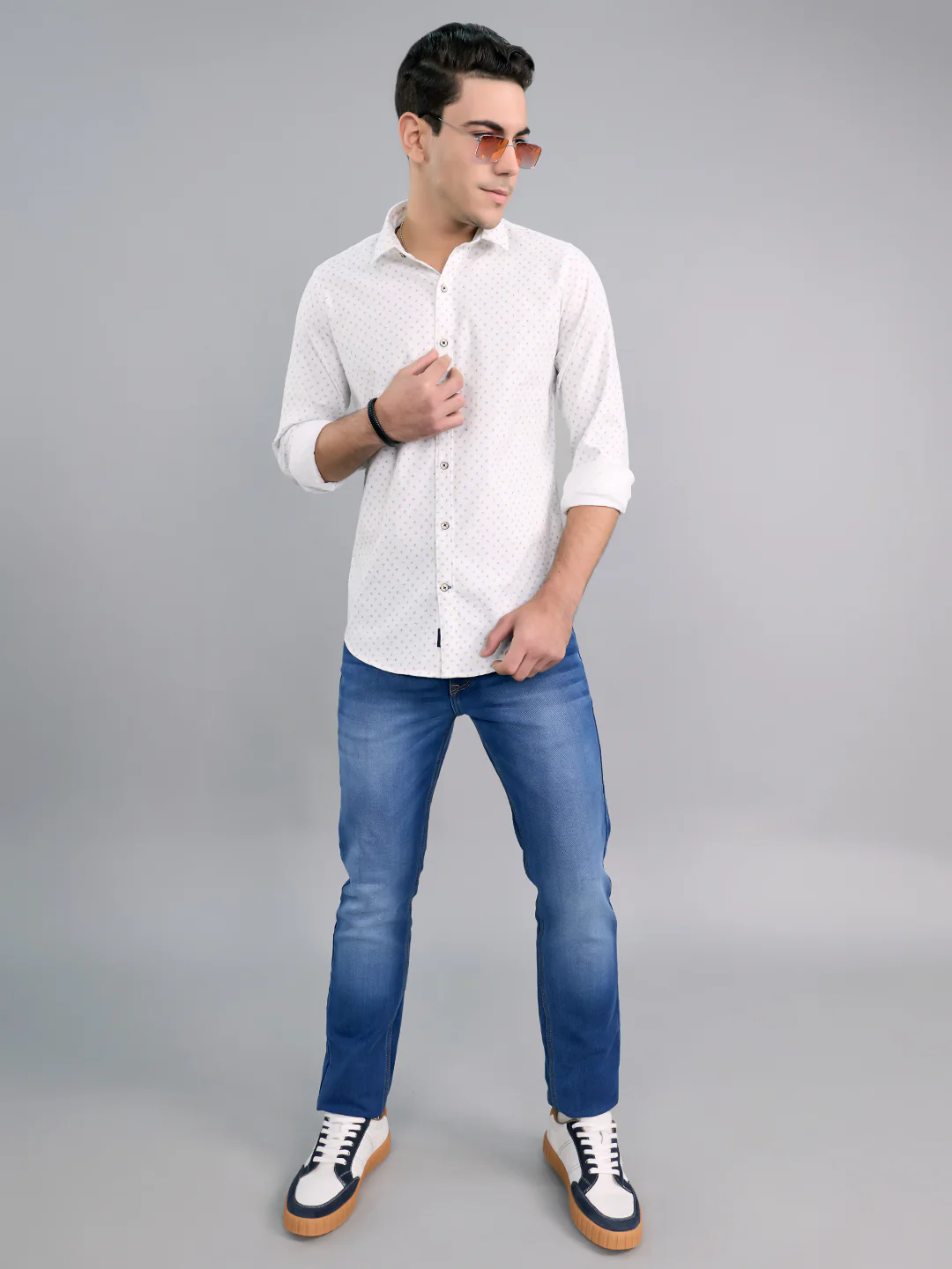 Men White Printed Collar Full Sleeve Shirt - Image 6