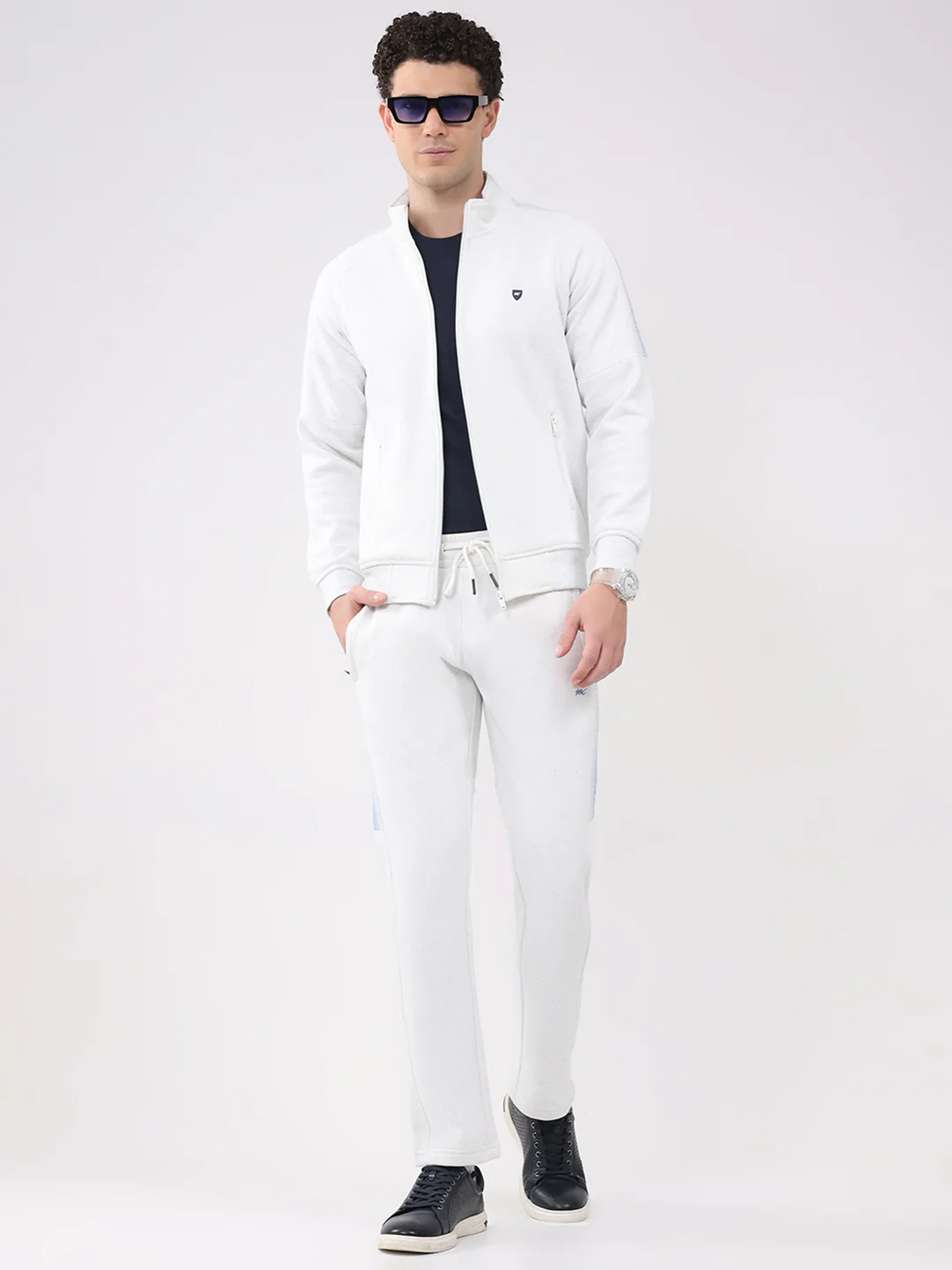 Men White Printed Collar Full Sleeve Winter Tracksuit - Image 2
