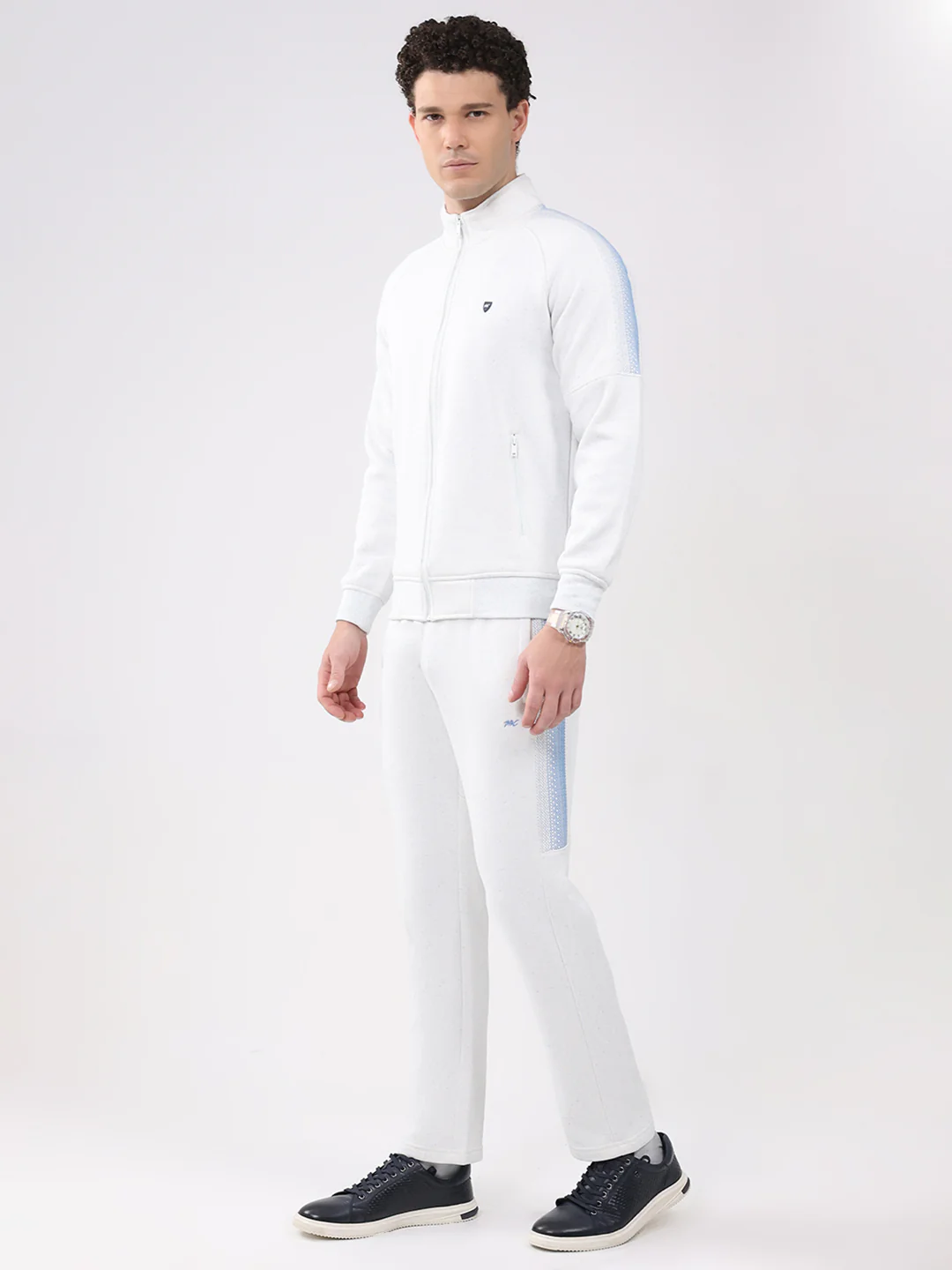 Men White Printed Collar Full Sleeve Winter Tracksuit - Image 3