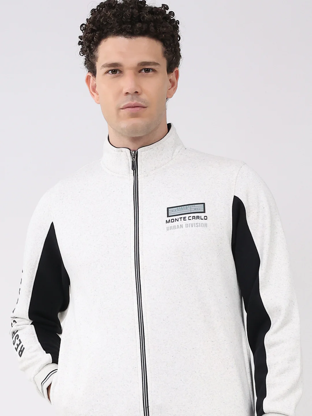 Men White Printed Collar Full Sleeve Winter Tracksuit - Image 6