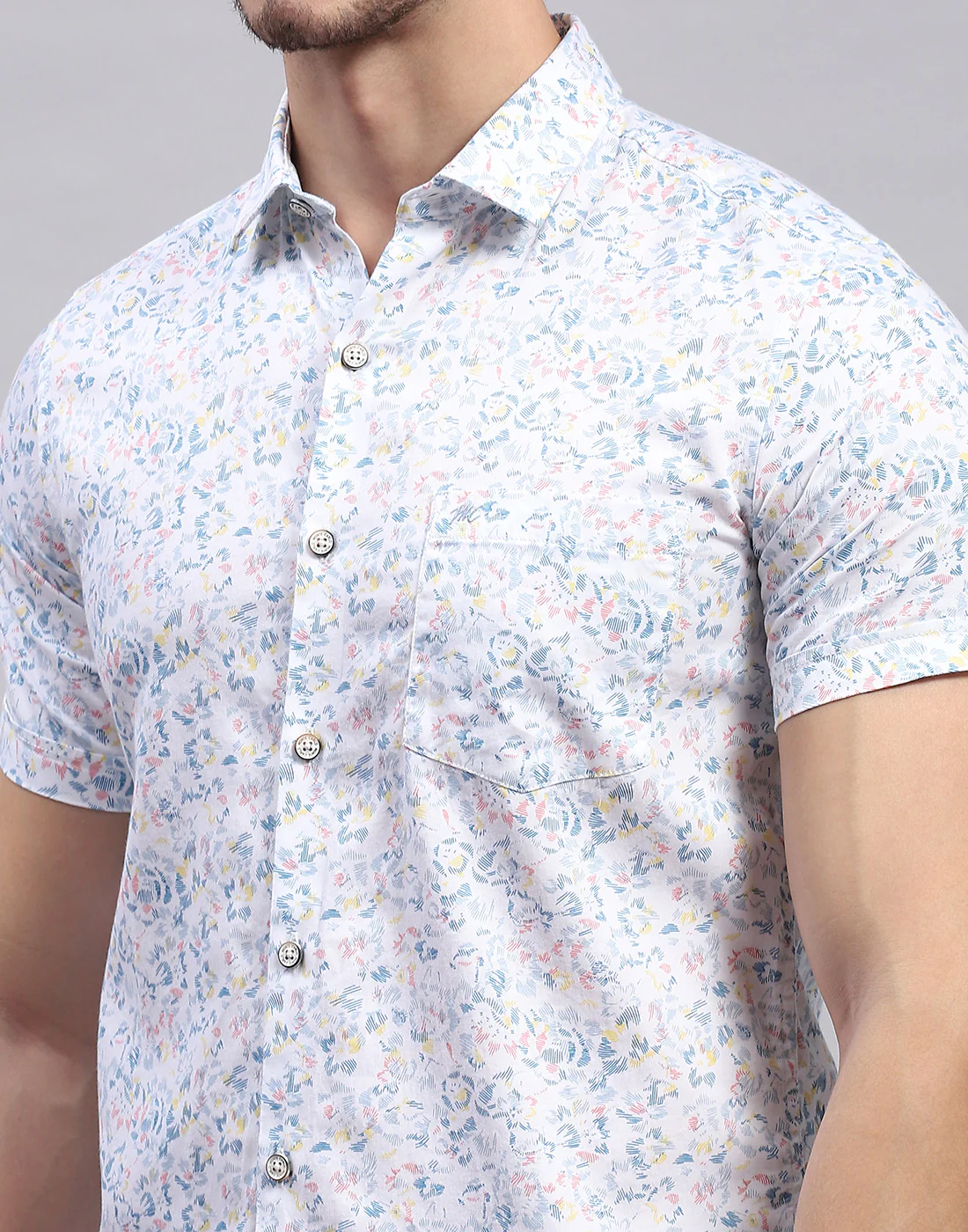 Men White Printed Collar Half Sleeve Shirt - Image 6