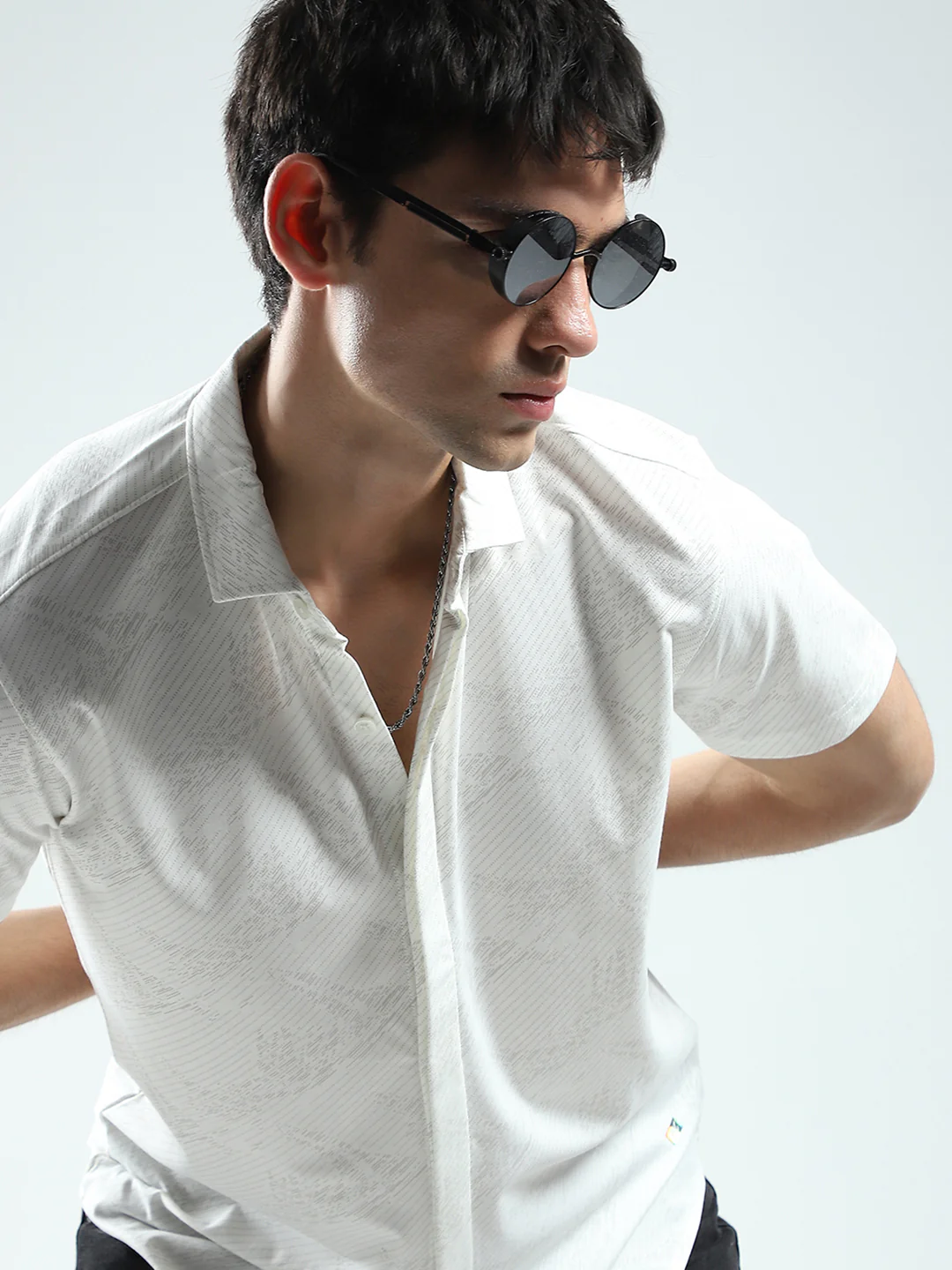 Men White Printed Collar Half Sleeve Shirt - Image 6