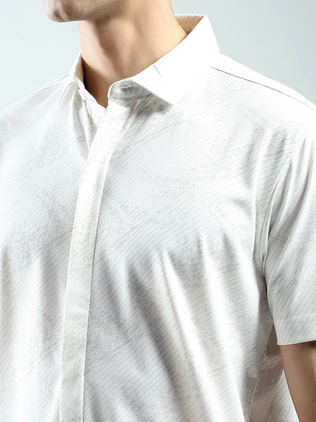 Men White Printed Collar Half Sleeve Shirt - Image 7