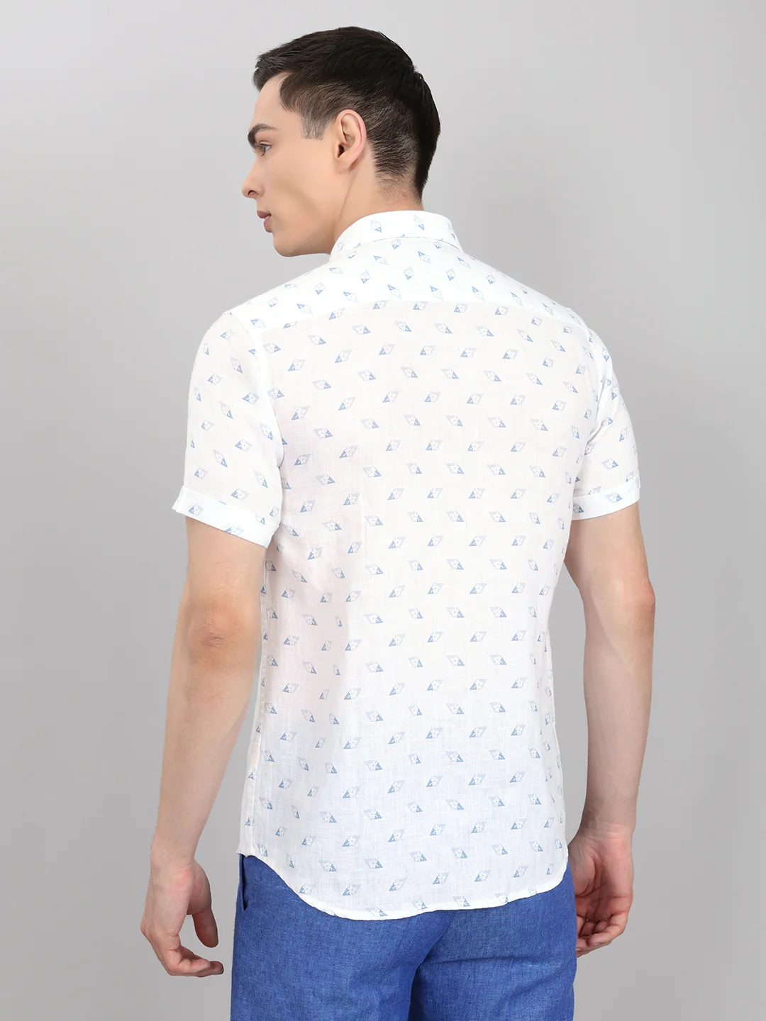 Men White Printed Collar Half Sleeve Shirt - Image 5