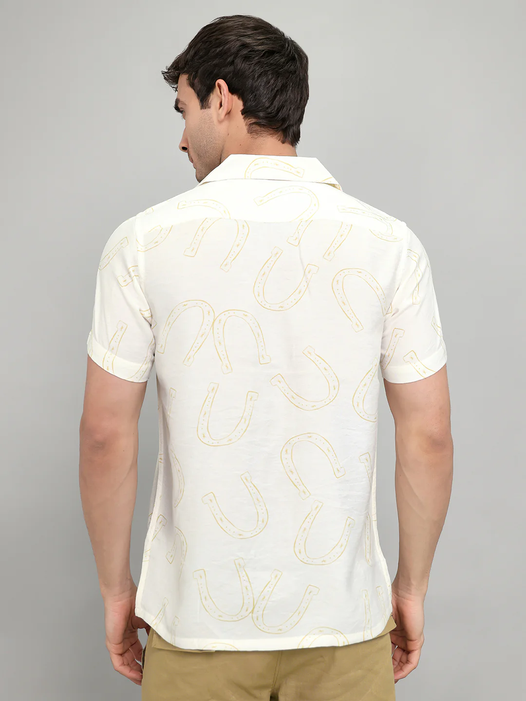 Men White Printed Collar Half Sleeve Shirt - Image 5