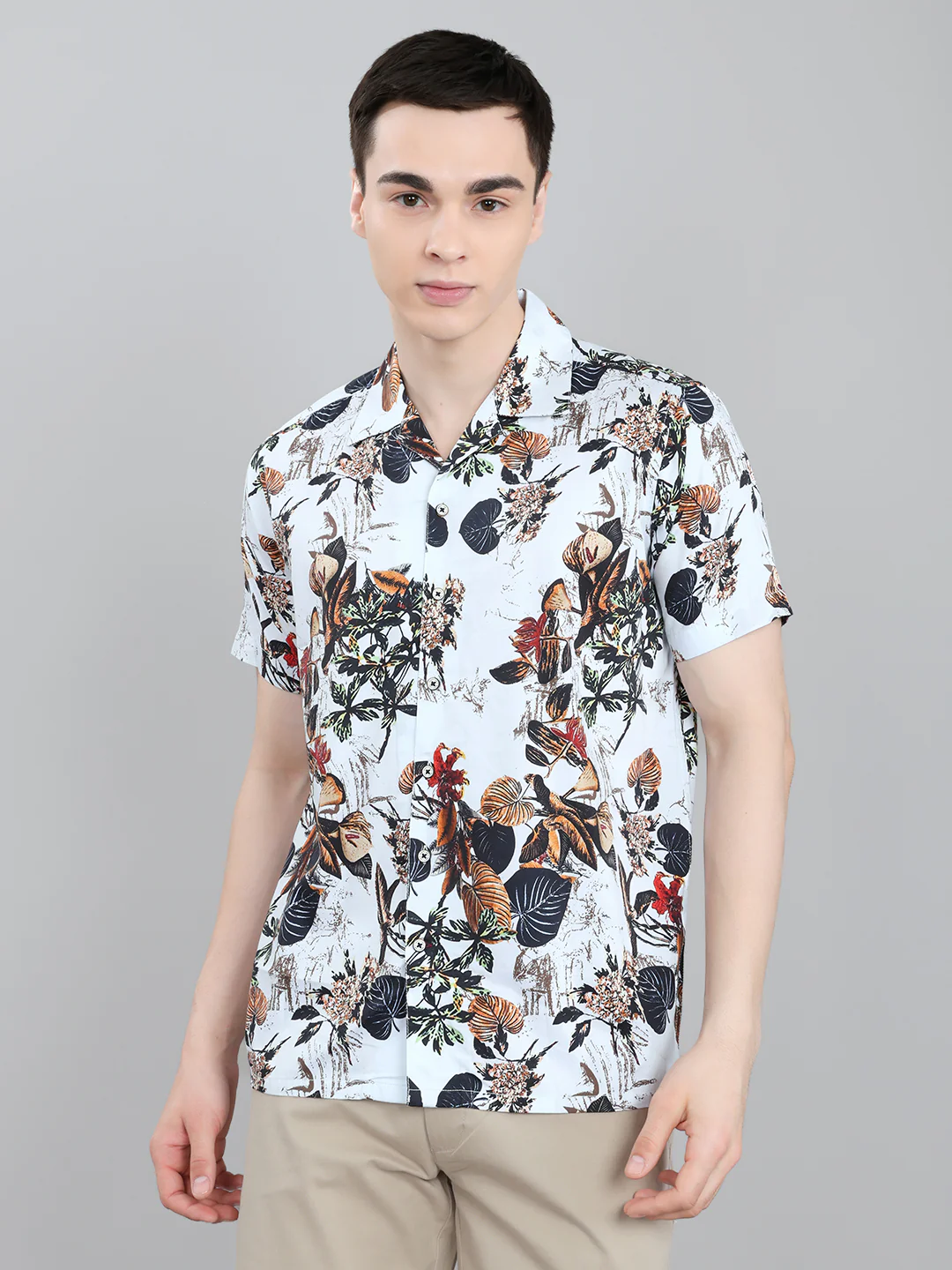 Men White Printed Collar Half Sleeve Shirt