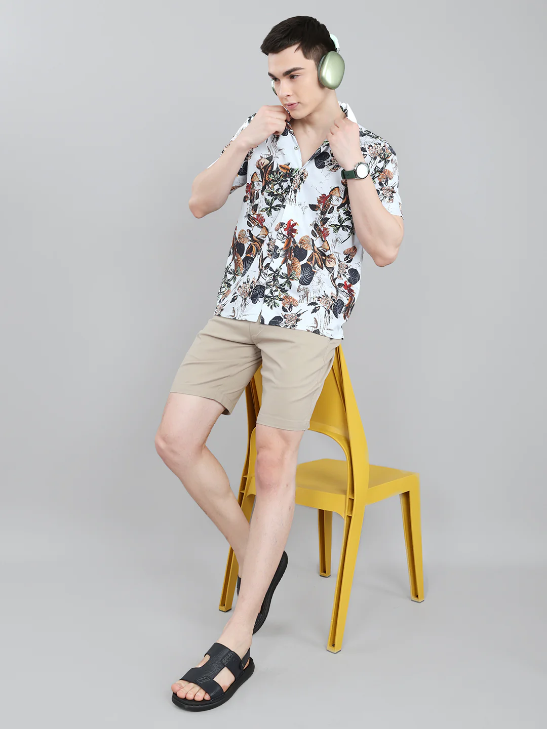 Men White Printed Collar Half Sleeve Shirt - Image 6
