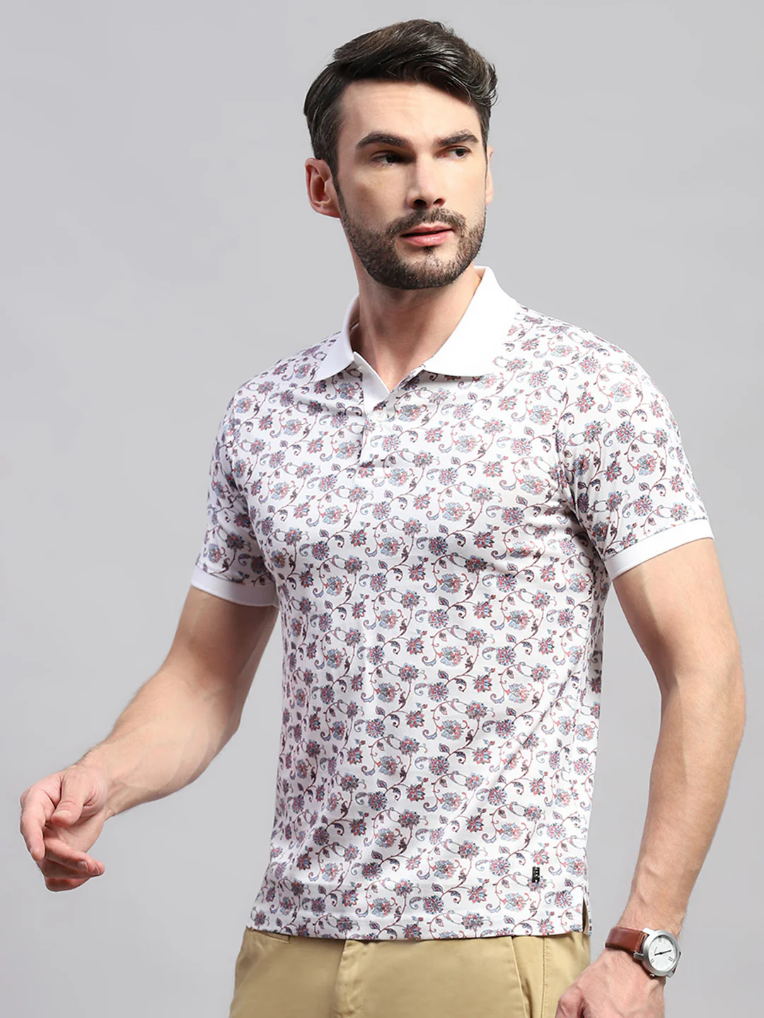 Men White Printed Collar Half Sleeve T-Shirt - Image 3