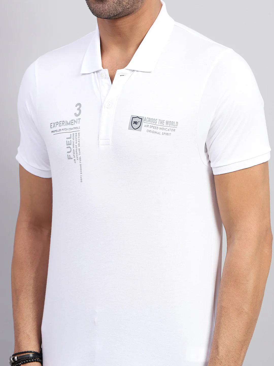 Men White Printed Collar Half Sleeve T-Shirt - Image 6